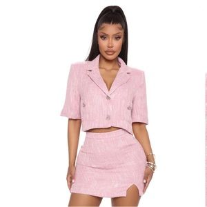 Fashion Nova Pink Preppy Tweed Skirt Set NWT Size L